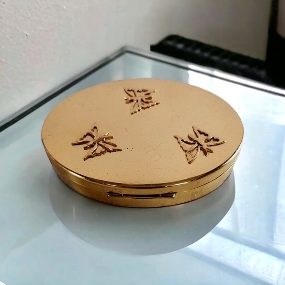 Vintage Mid Century 1940s Kotler & Kopit Brass Butterfly Mirrored Puff Compact